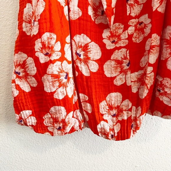 By Anthropologie Gauze Bubble Hem Red Floral Dress L - Picture 8 of 11